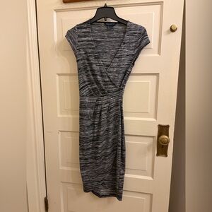 French Connection cap sleeve wrap dress, knee length, with snap closure